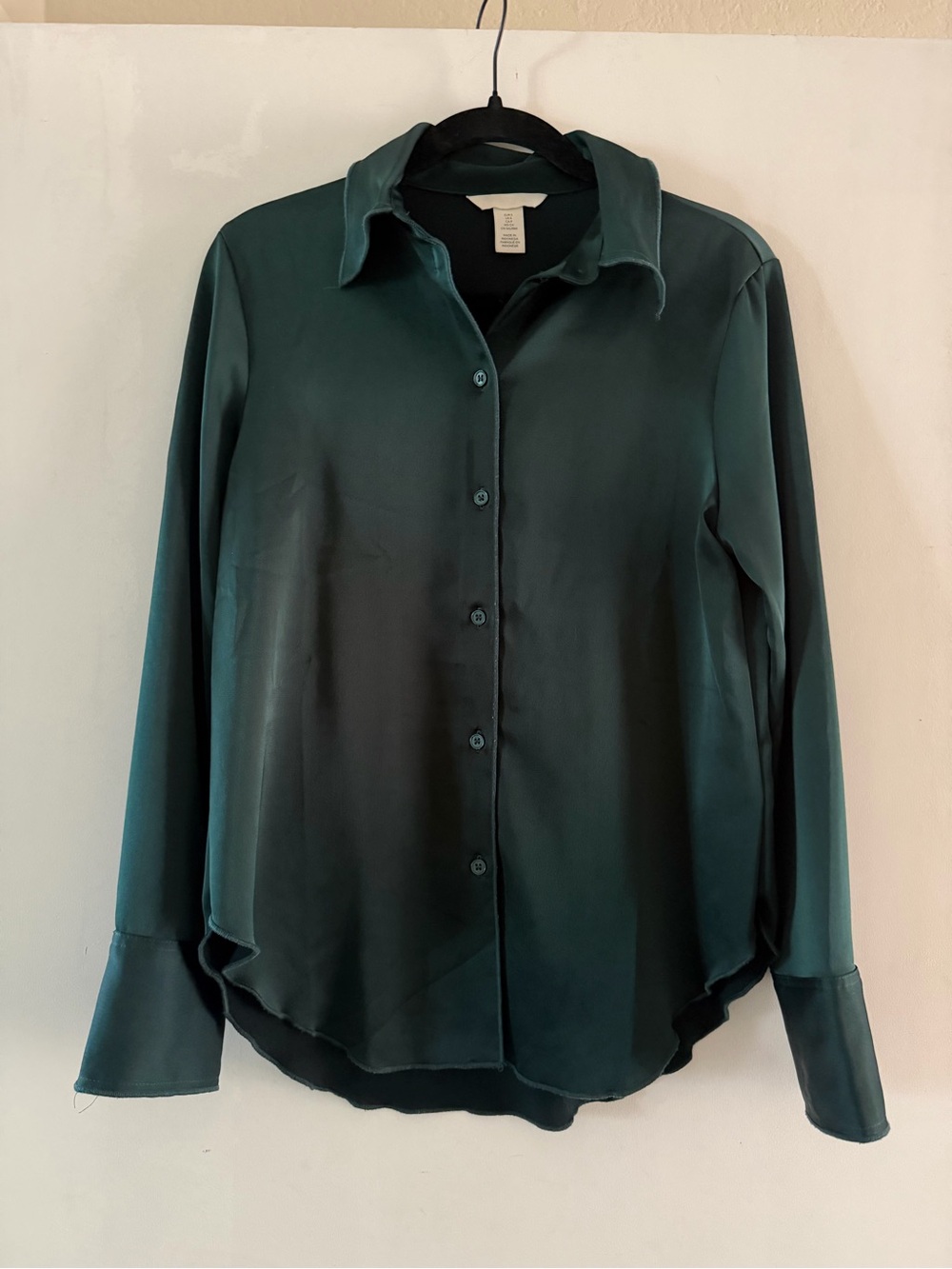 H&M Dark Teal Button-Up Satin Blouse